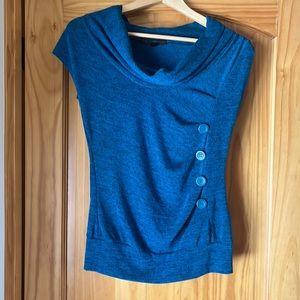 Cowl Neck Button-Accent Blue Women's Top